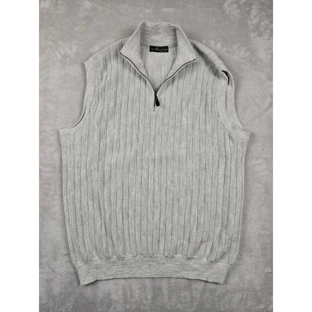 Peru Unlimited Sweater Vest‎ Mens XL Gray Alpaca Wool Blend Quarter Zip Ribbed